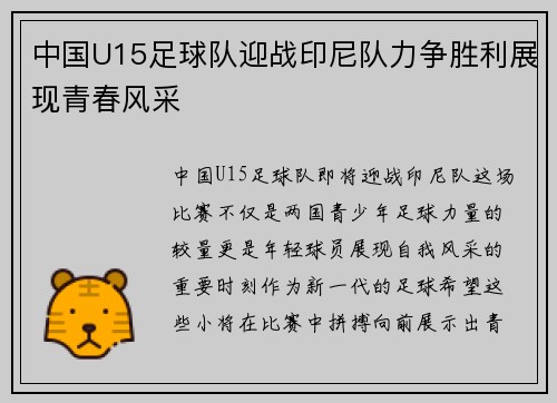 中国U15足球队迎战印尼队力争胜利展现青春风采